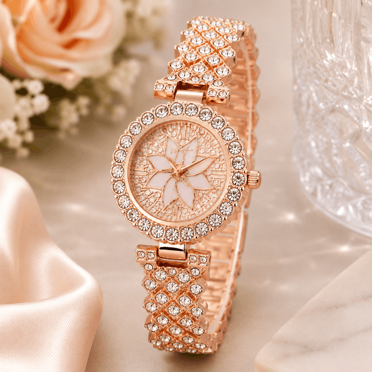 Floral Crystal Quartz Wrist Watch