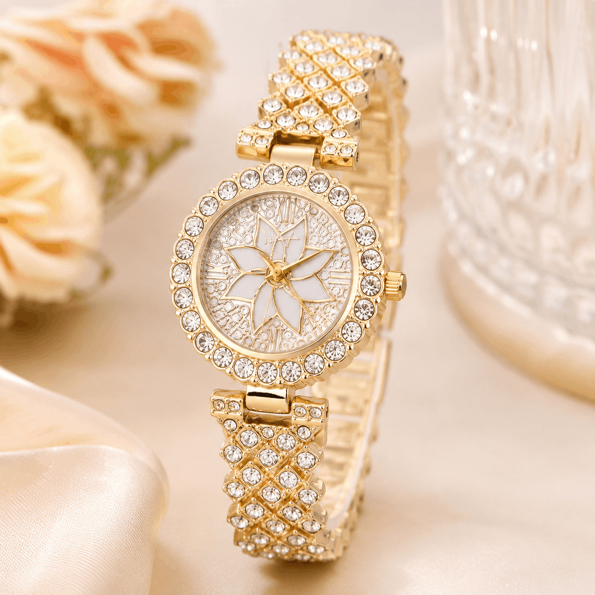Floral Crystal Quartz Wrist Watch
